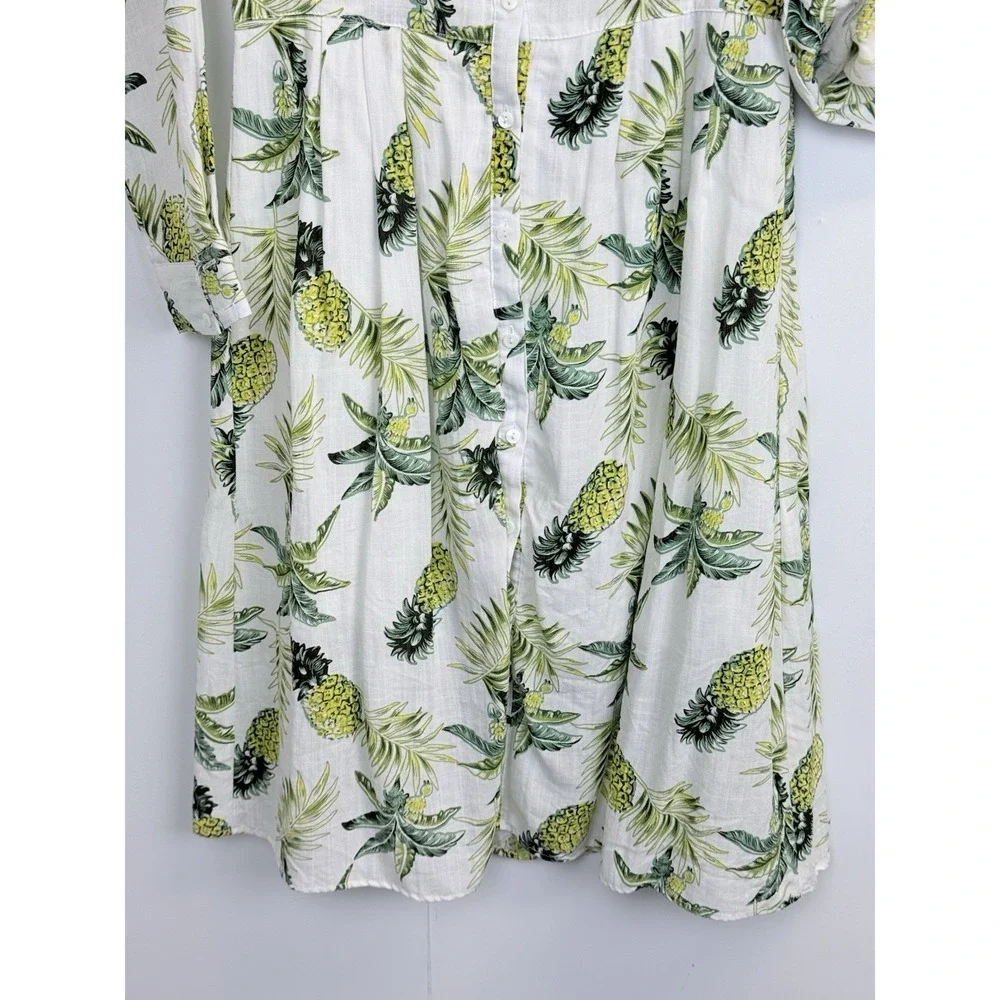 Skies Are Blue Women's Size M Pineapple‎ Leaves Print Dress Roll-up Sleeve Lined - Picture 5 of 9